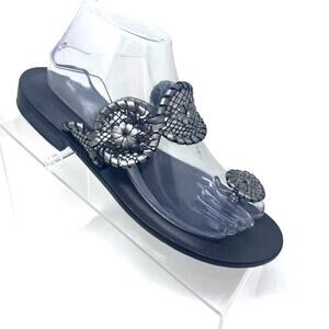 Jack Rogers Toe Ring Sandal Women's Size 9.5 Pewter Leather Slip On Flat